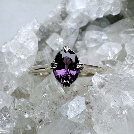 Antique-Inspired Purple Spinel Solitaire Ring | 14k White Gold