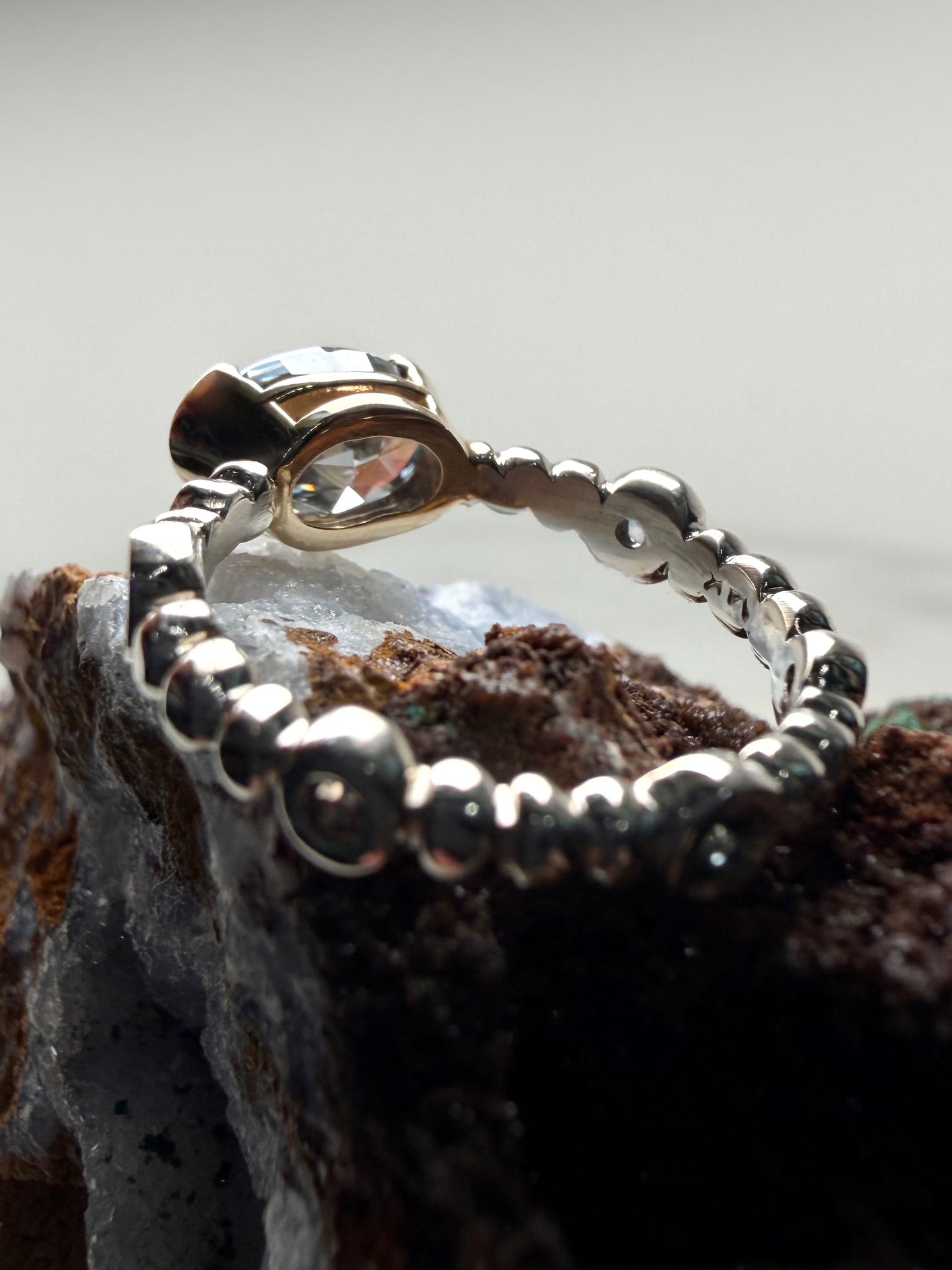 Indigo Blue Diamond Pebble Ring | 14k Yellow Gold & 14k White Gold