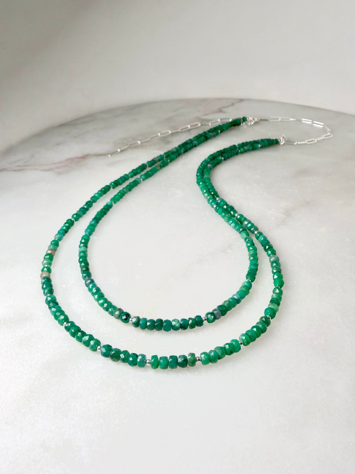 Stacked Emerald Necklace | Sterling Silver