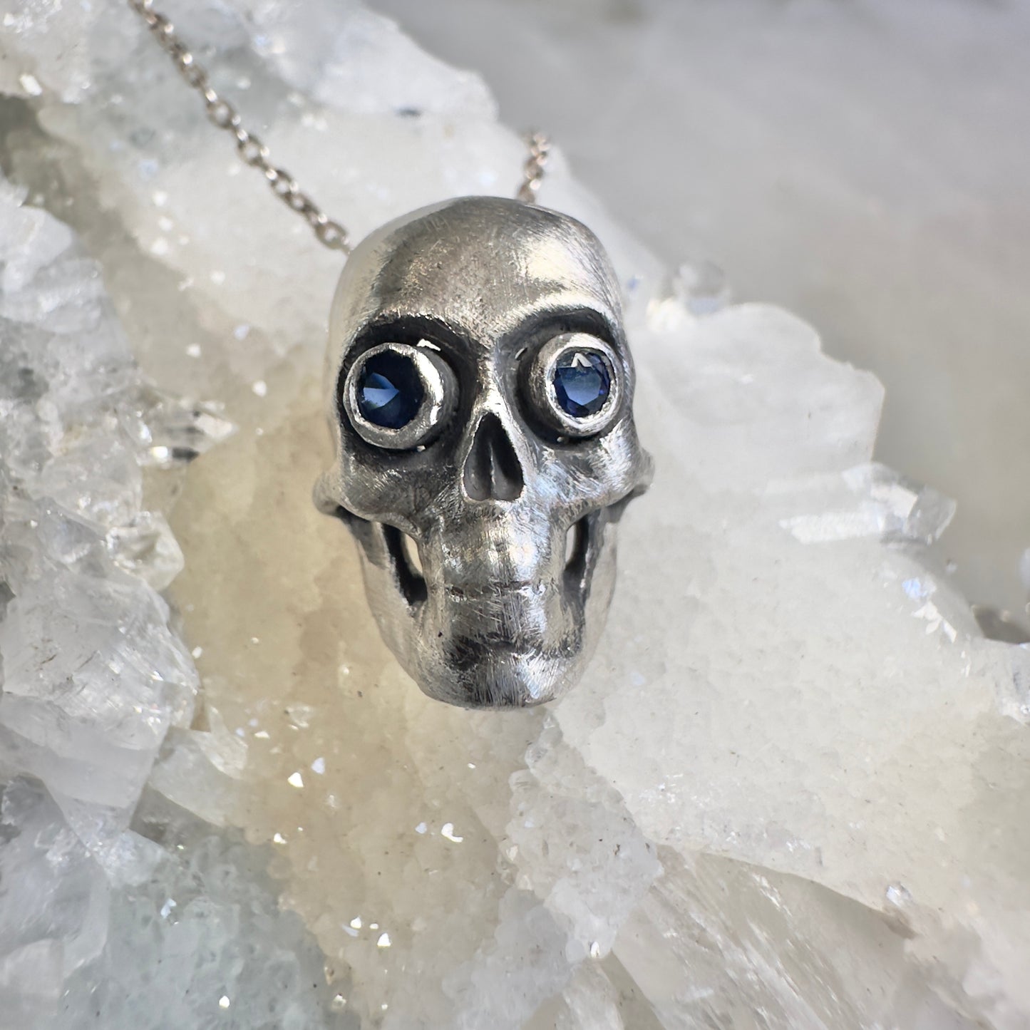 Skull Pendant with Sapphire Eyes