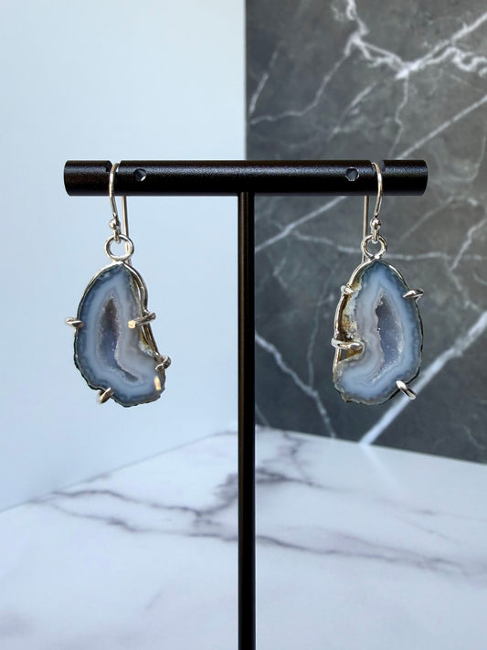 Pastel Blue Geode Earrings | Sterling Silver