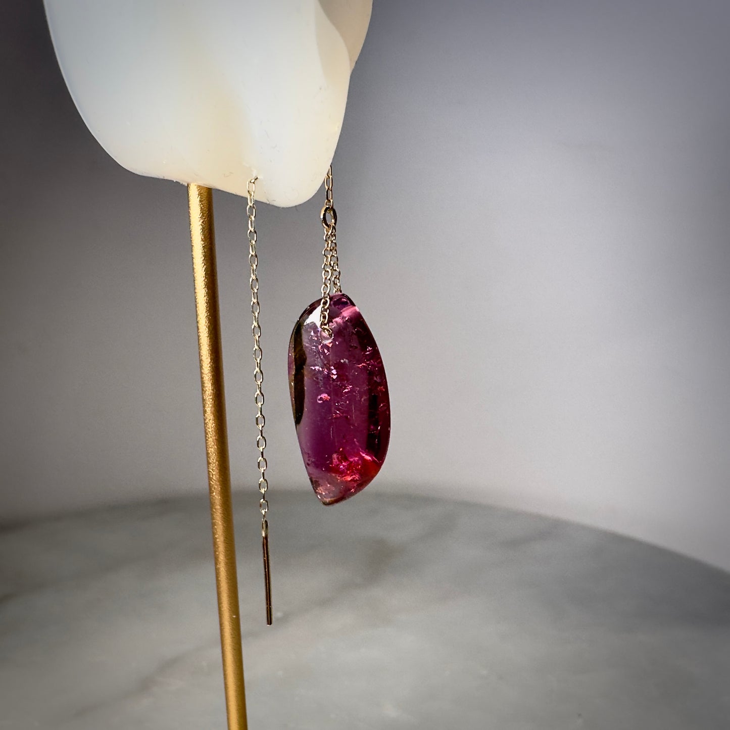 Rubellite Tourmaline Threader Earring