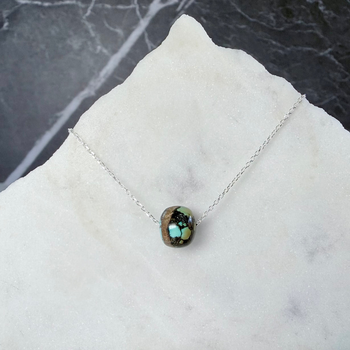 Tibetan Turquoise Floating Necklace | Sterling Silver