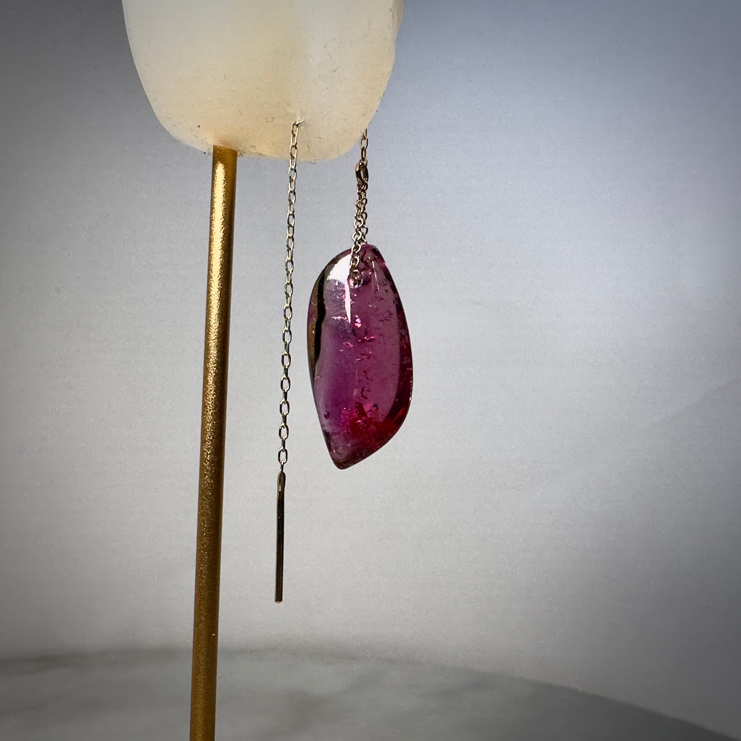 Rubellite Tourmaline Threader Earring