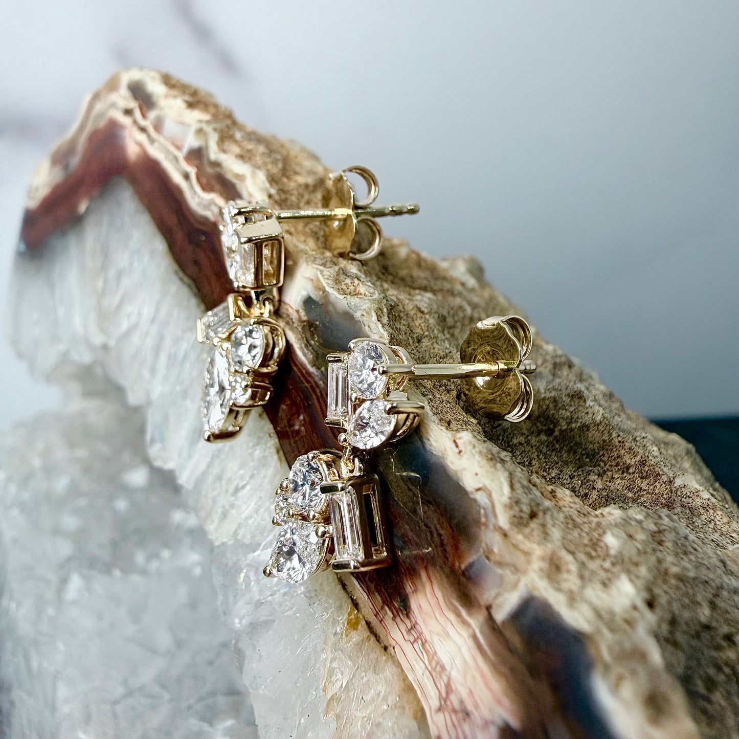 Diamond Cluster Earrings | 14k yellow Gold