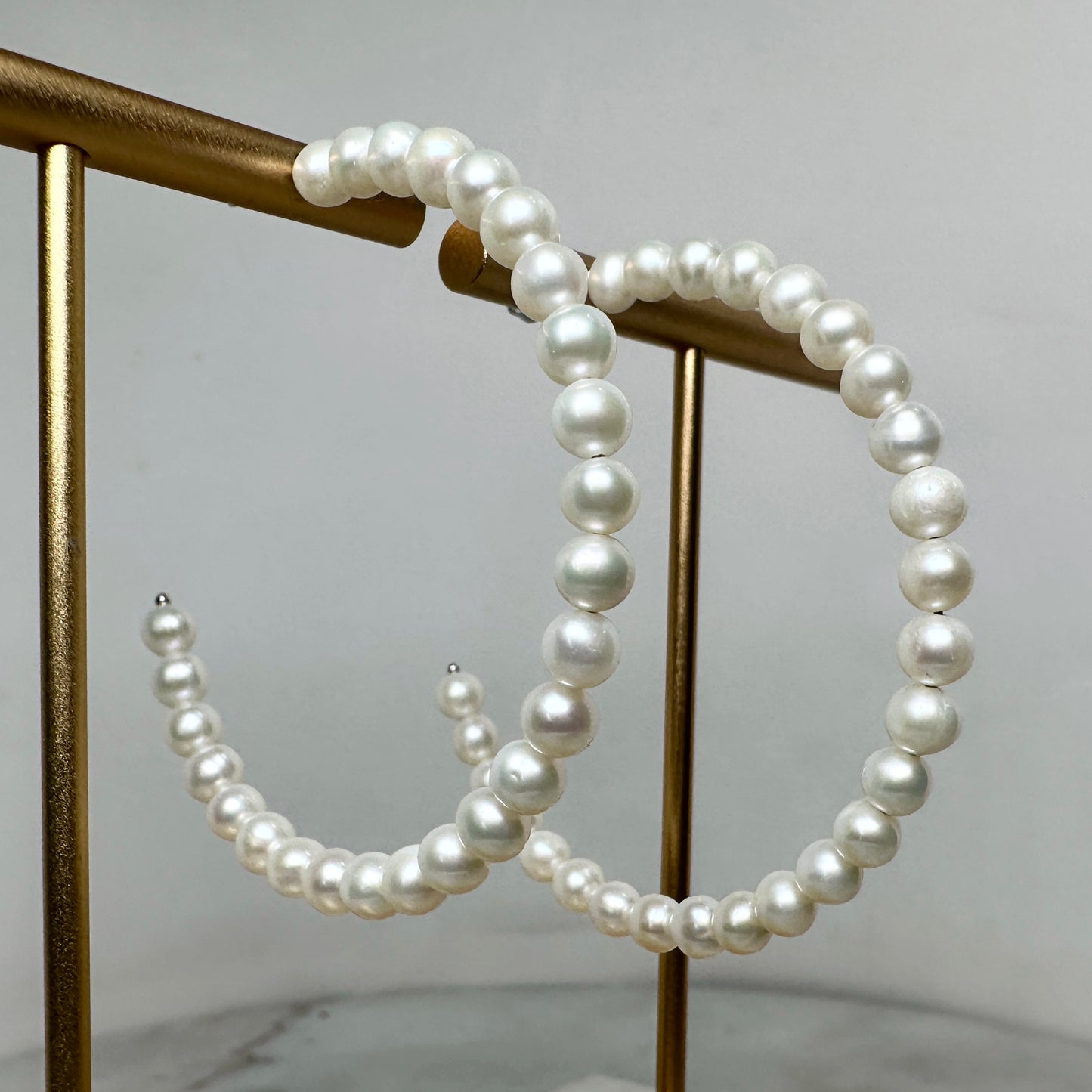 Akoya Pearl Hoop Earrings | Sterling Silver