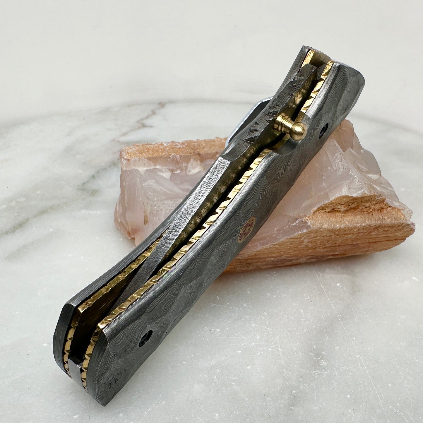 Brass & Damascus Steel Folding Utility Knife
