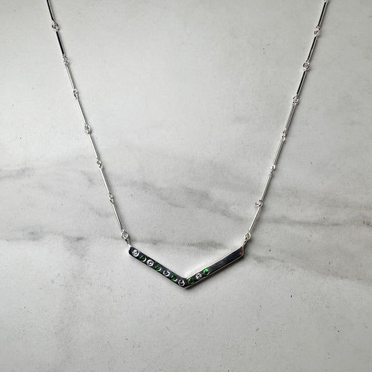 Tsavorite Garnet and Grey Spinel Chevron Necklace | Sterling Silver