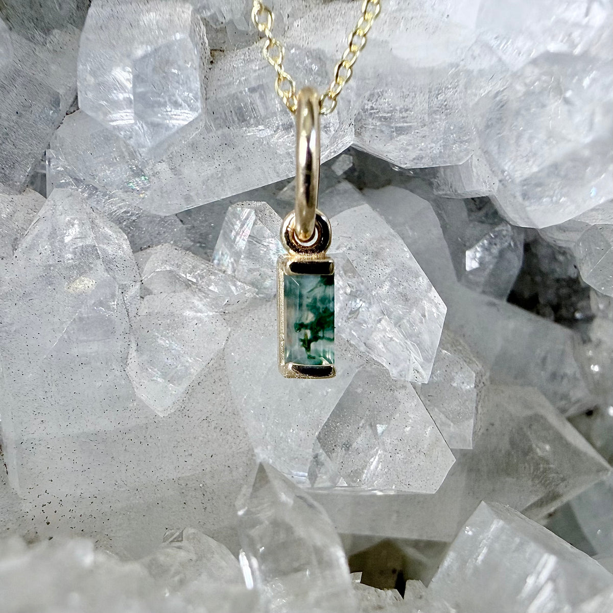 Moss Agate Charm Pendant | 14k Yellow Gold