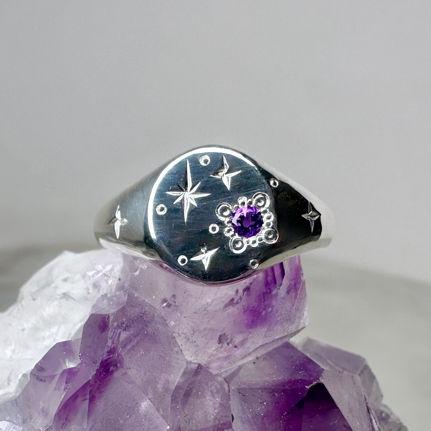 Amethyst Starburst Signet Ring | Sterling Silver