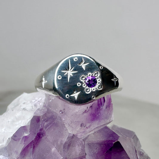 Amethyst Starburst Signet Ring | Sterling Silver