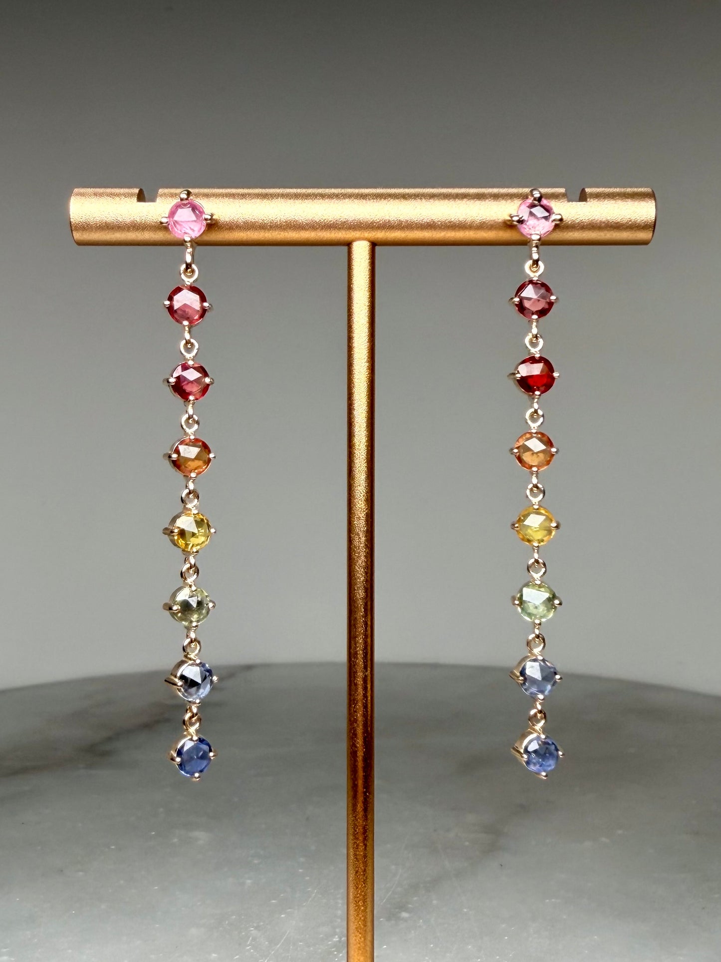 Rainbow Sapphire Dewdrop Earrings | 14k Yellow Gold