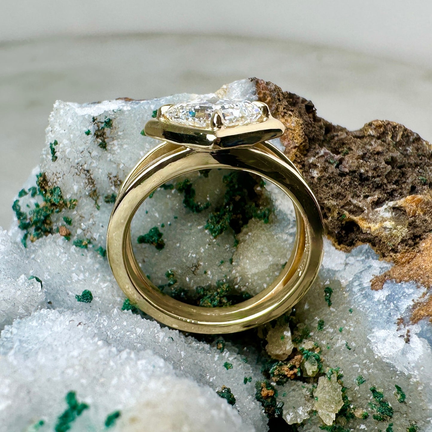 Asscher Cut Diamond Double Band Ring | 18k Yellow Gold