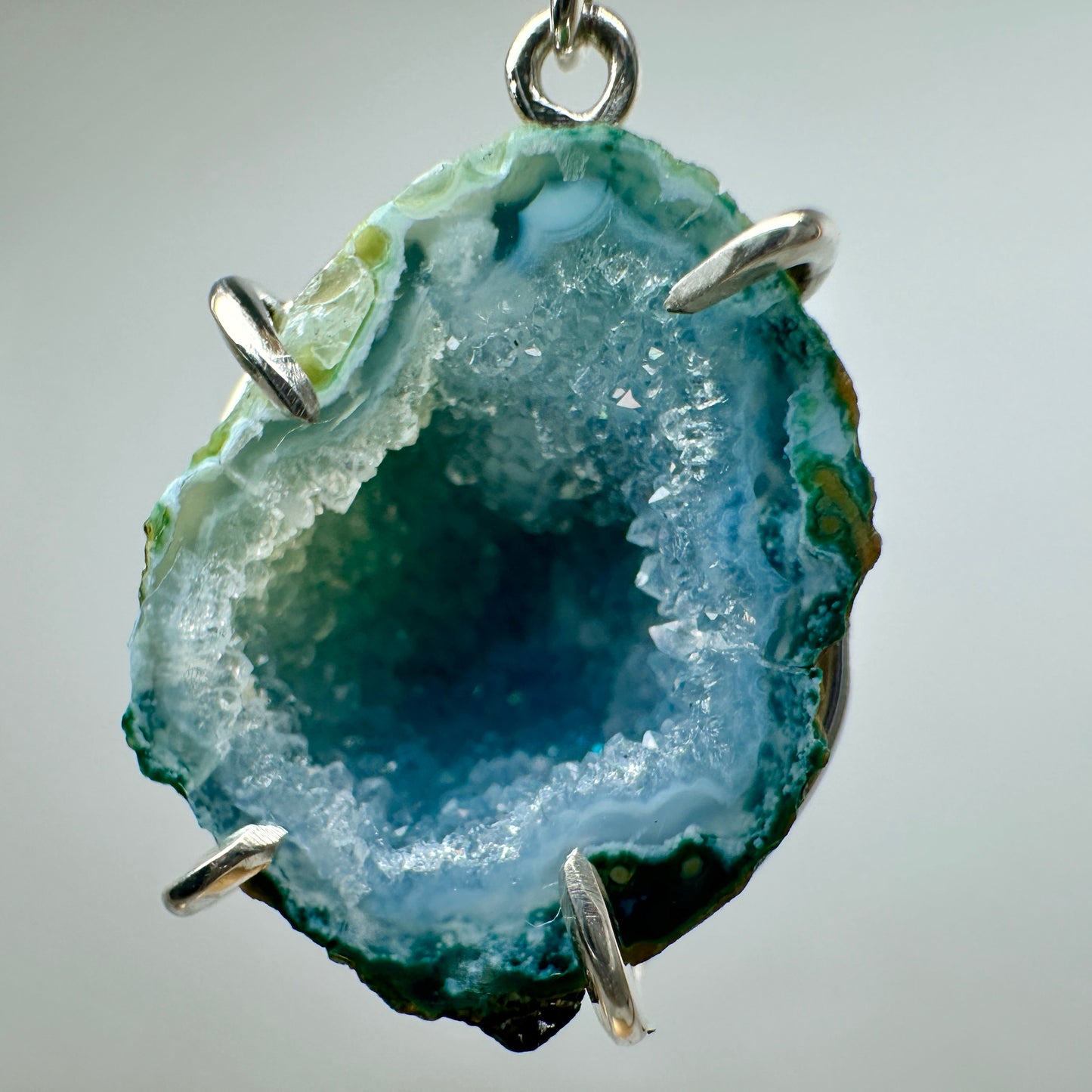Blue-Green Tabasco Geode Earrings | Sterling Silver