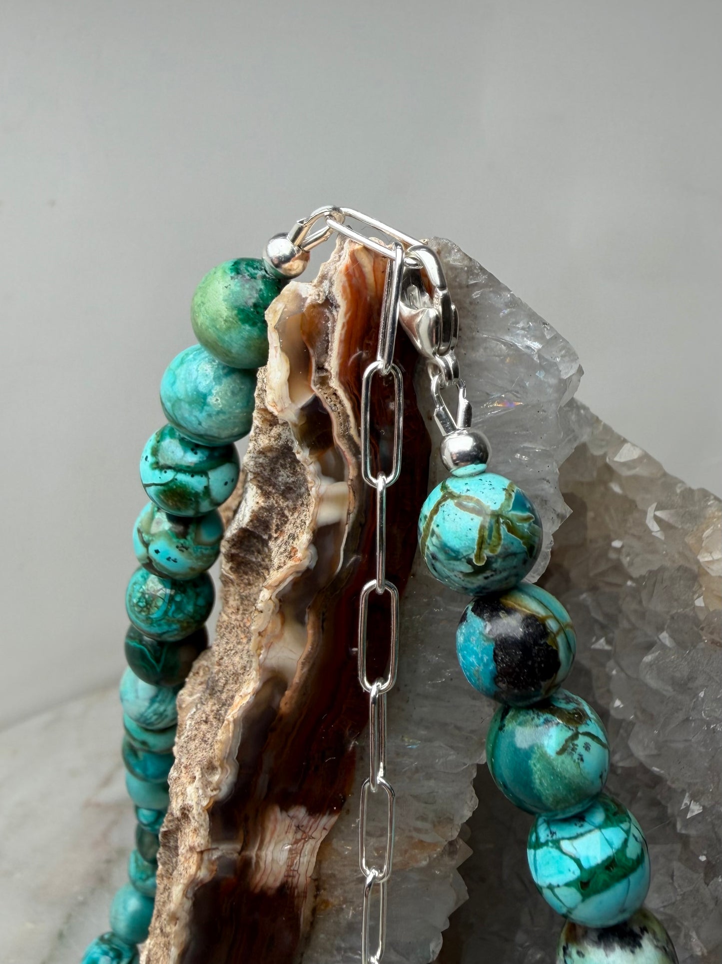 Chrysocolla Beaded Necklace | Sterling Silver