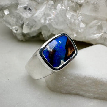 Boulder Opal Signet Ring | Sterling Silver