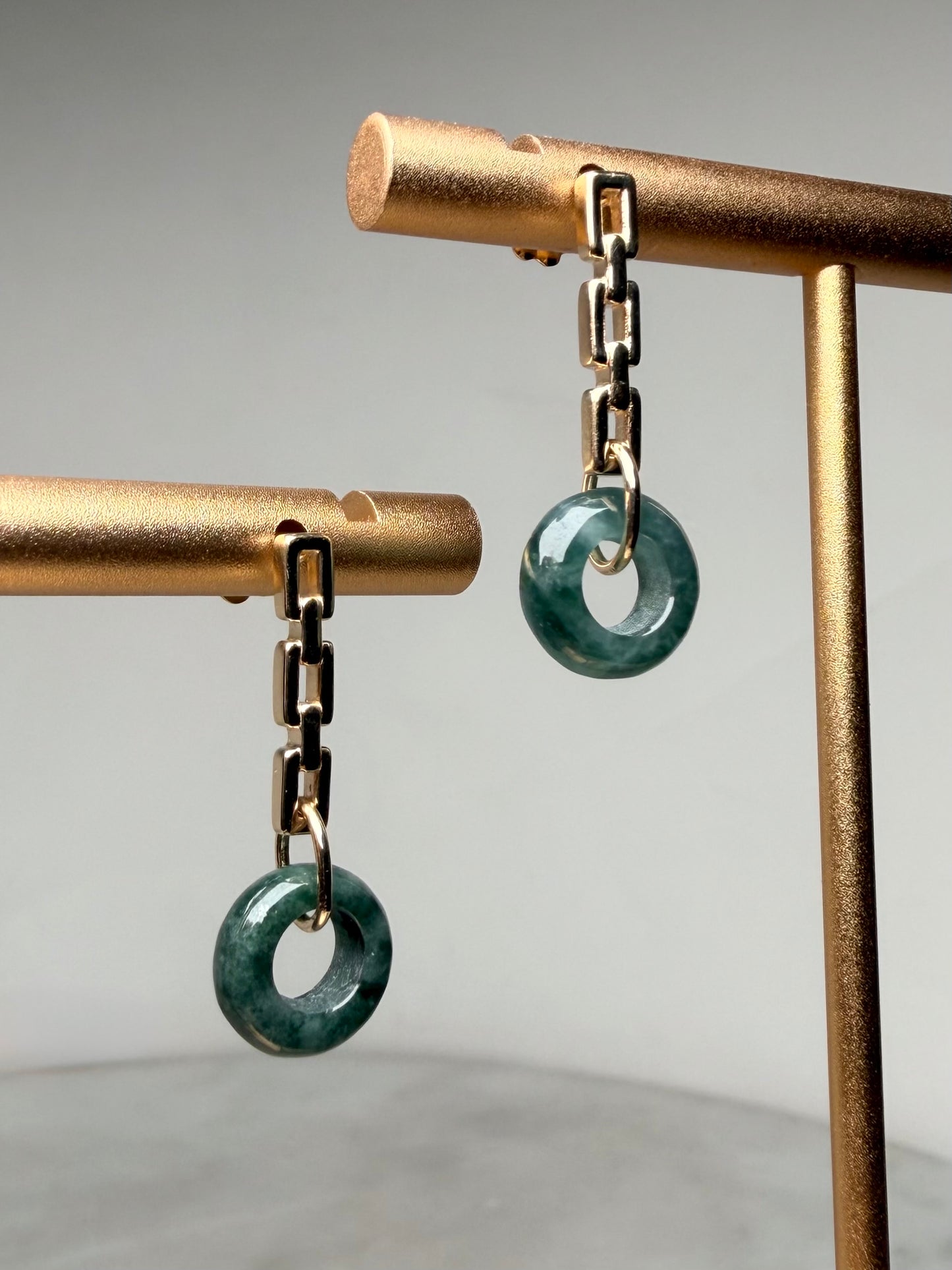 Guatemalan Jade Chain Link Earrings | 14k Yellow Gold