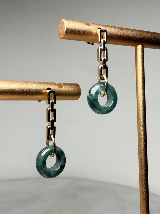 Guatemalan Jade Chain Link Earrings | 14k Yellow Gold