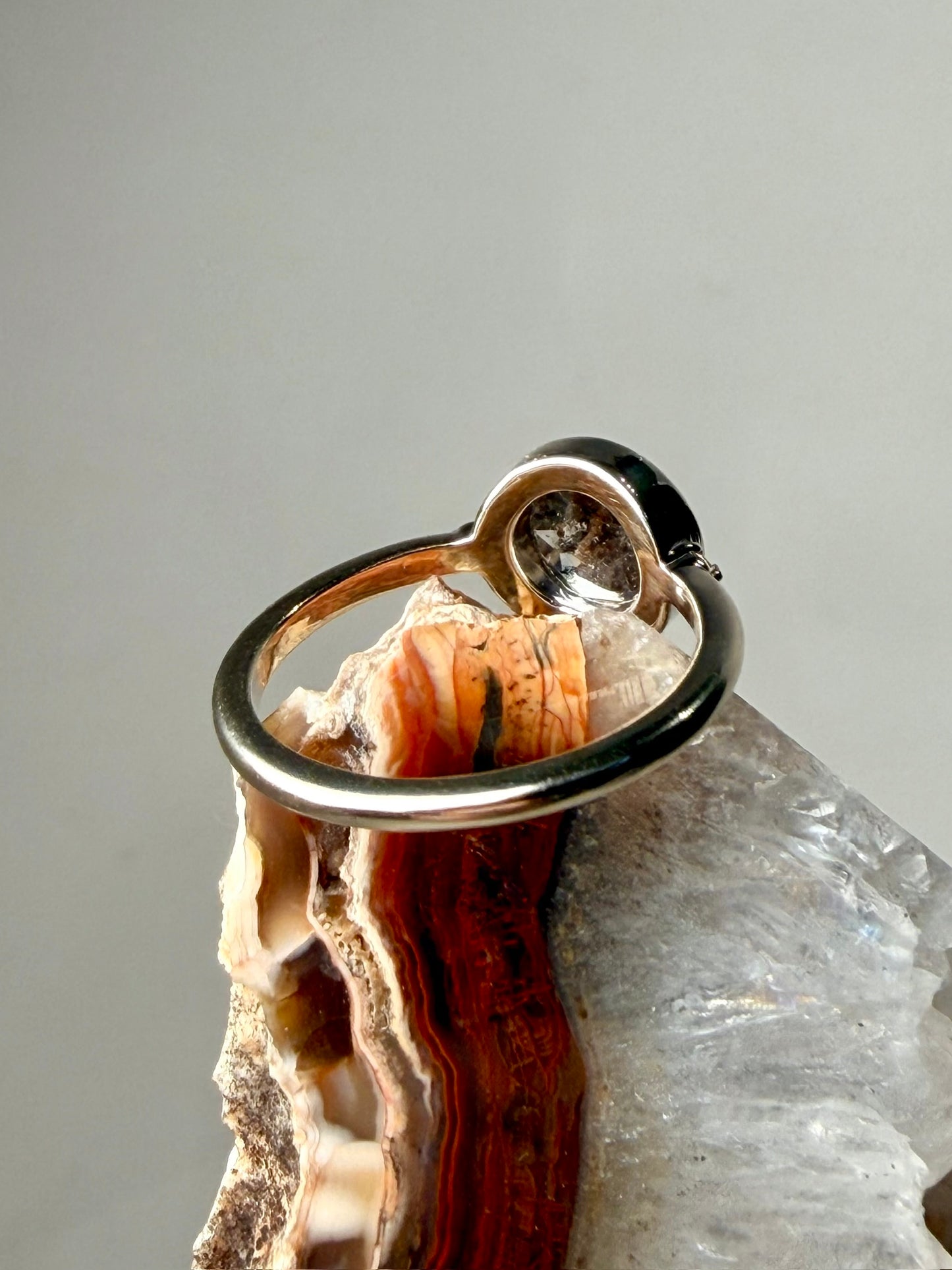 Salt & Pepper Diamond Rose Cut Ring | 14k White Gold