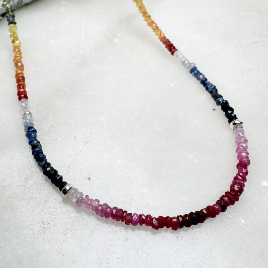 Rainbow Sapphire Beaded Necklace | Sterling Silver