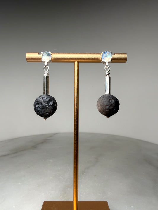 Moondrop Obsidian & Moonstone Earrings | Sterling Silver