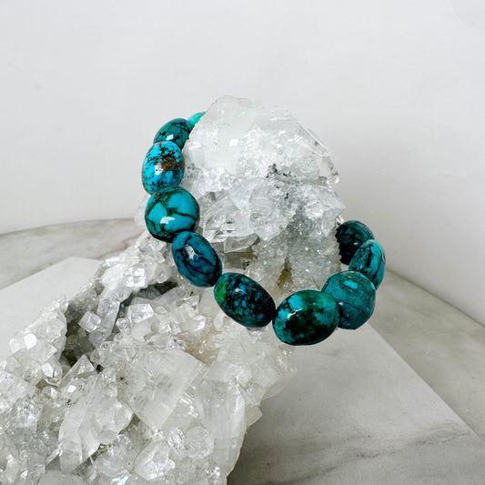 Chunky Turquoise Beaded Bracelet | Sterling Silver
