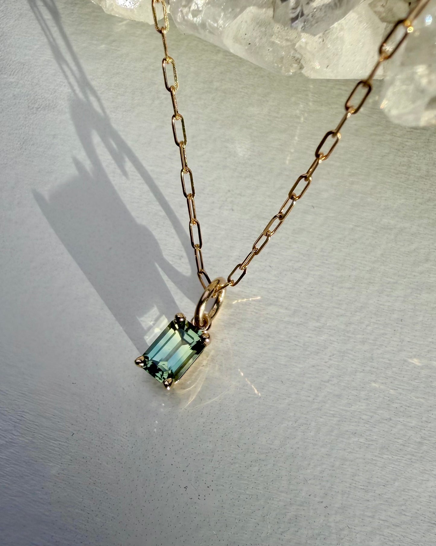 Blue Green Sapphire Charm | 14k Yellow Gold