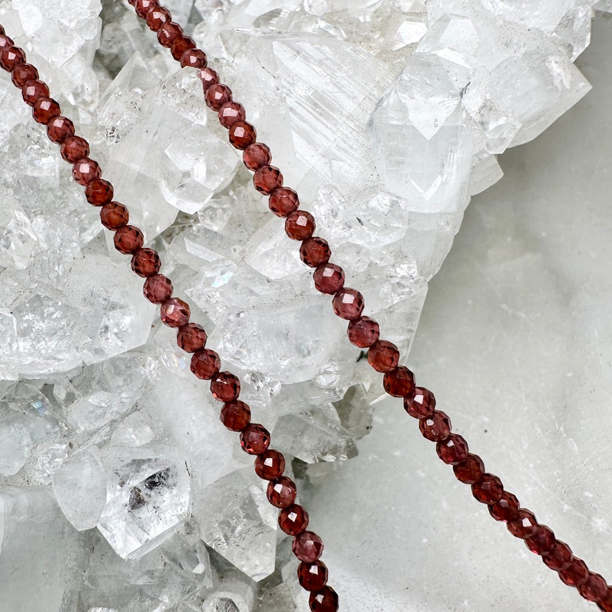 Faceted Red Garnet Beaded Necklace | Sterling Silver