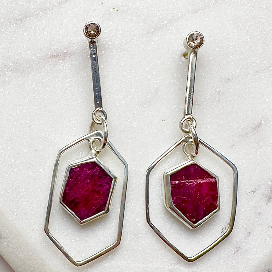 Ruby Slice Hexagon Earrings