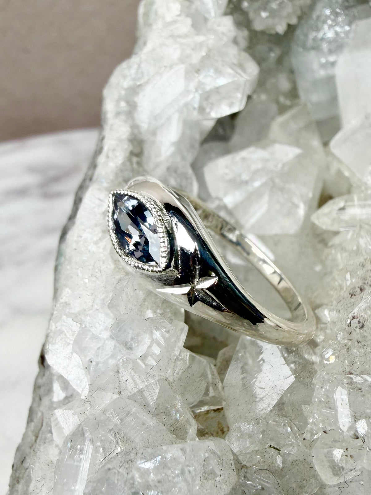 Grey Spinel Marquise Signet Ring | Sterling Silver
