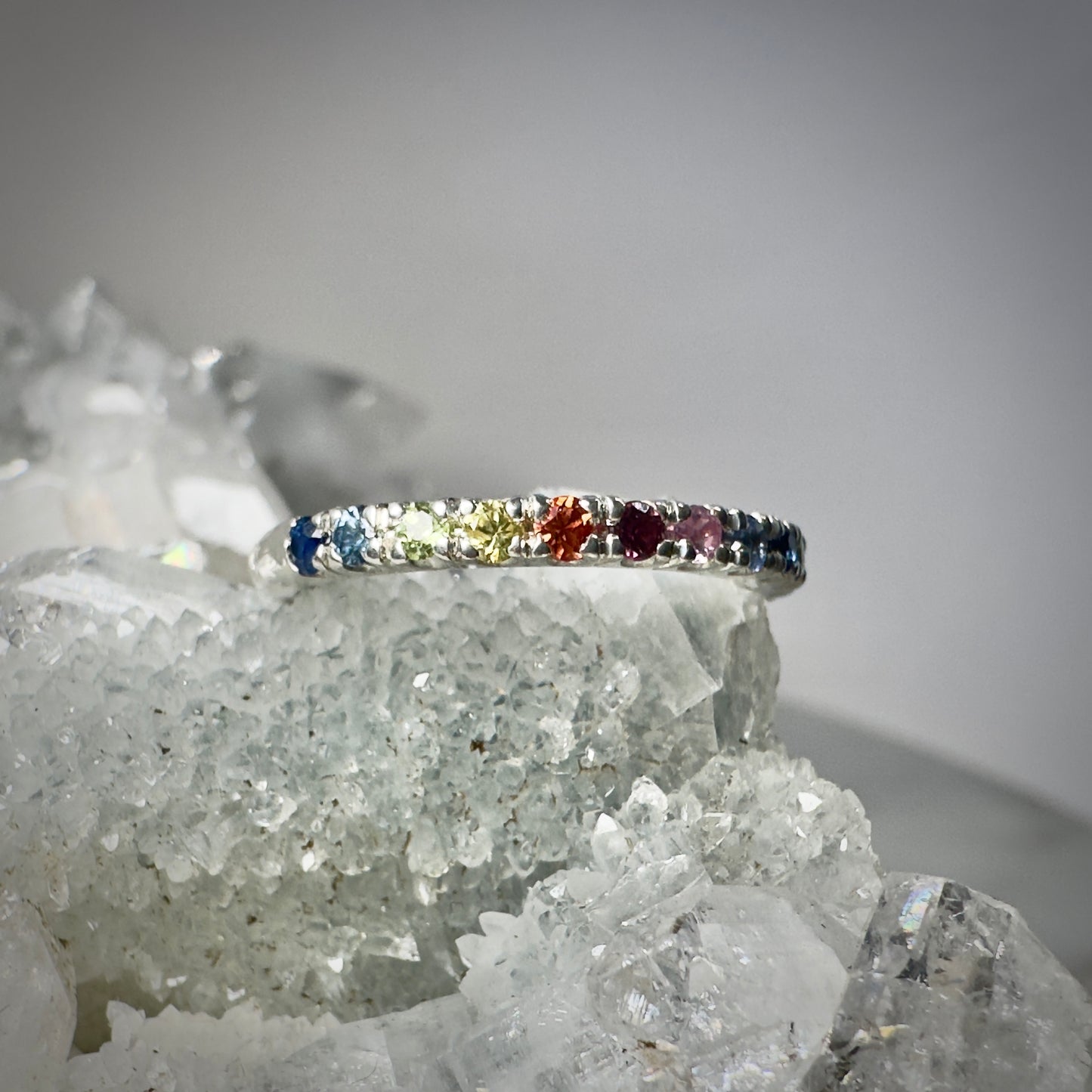 Rainbow Sapphire Band with Split Prongs