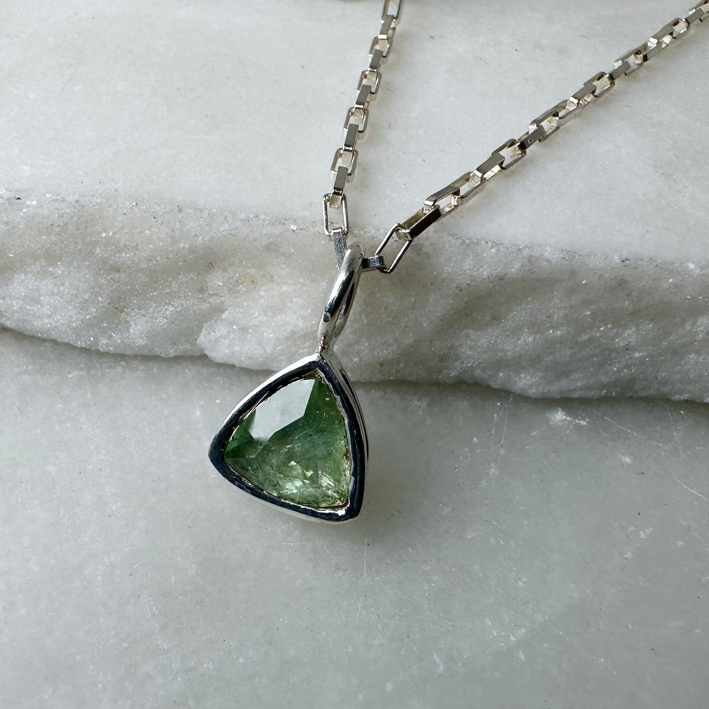 Seafoam Montana Sapphire Charm Pendant | Sterling Silver