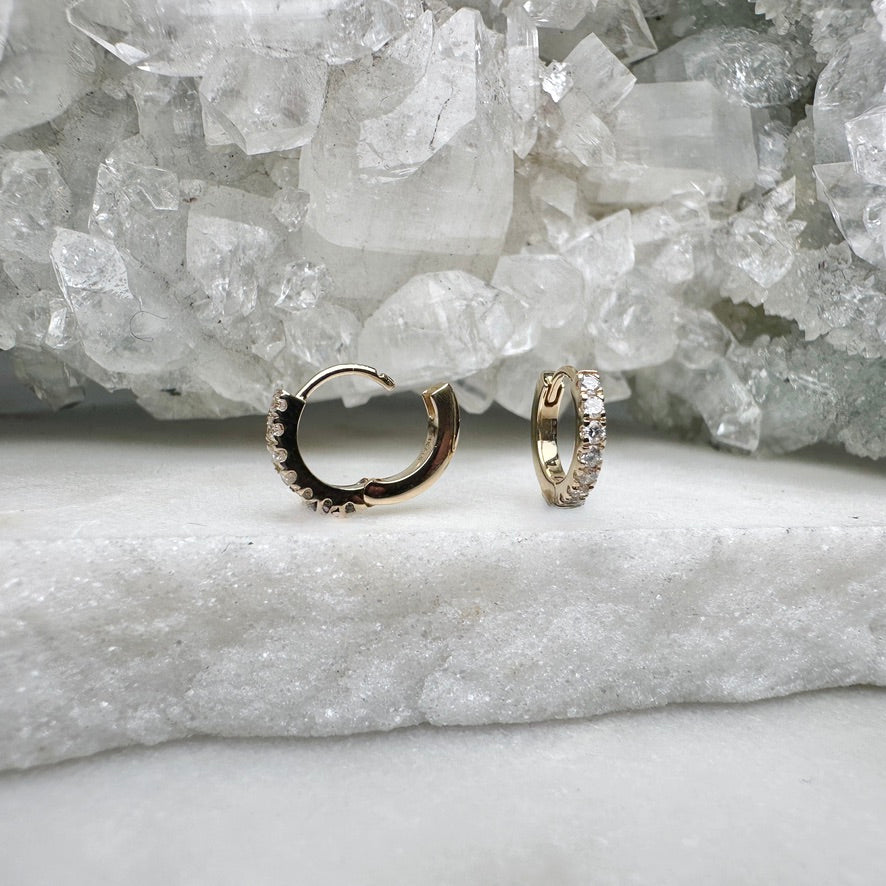Diamond Huggie Earrings | 14k Yellow Gold