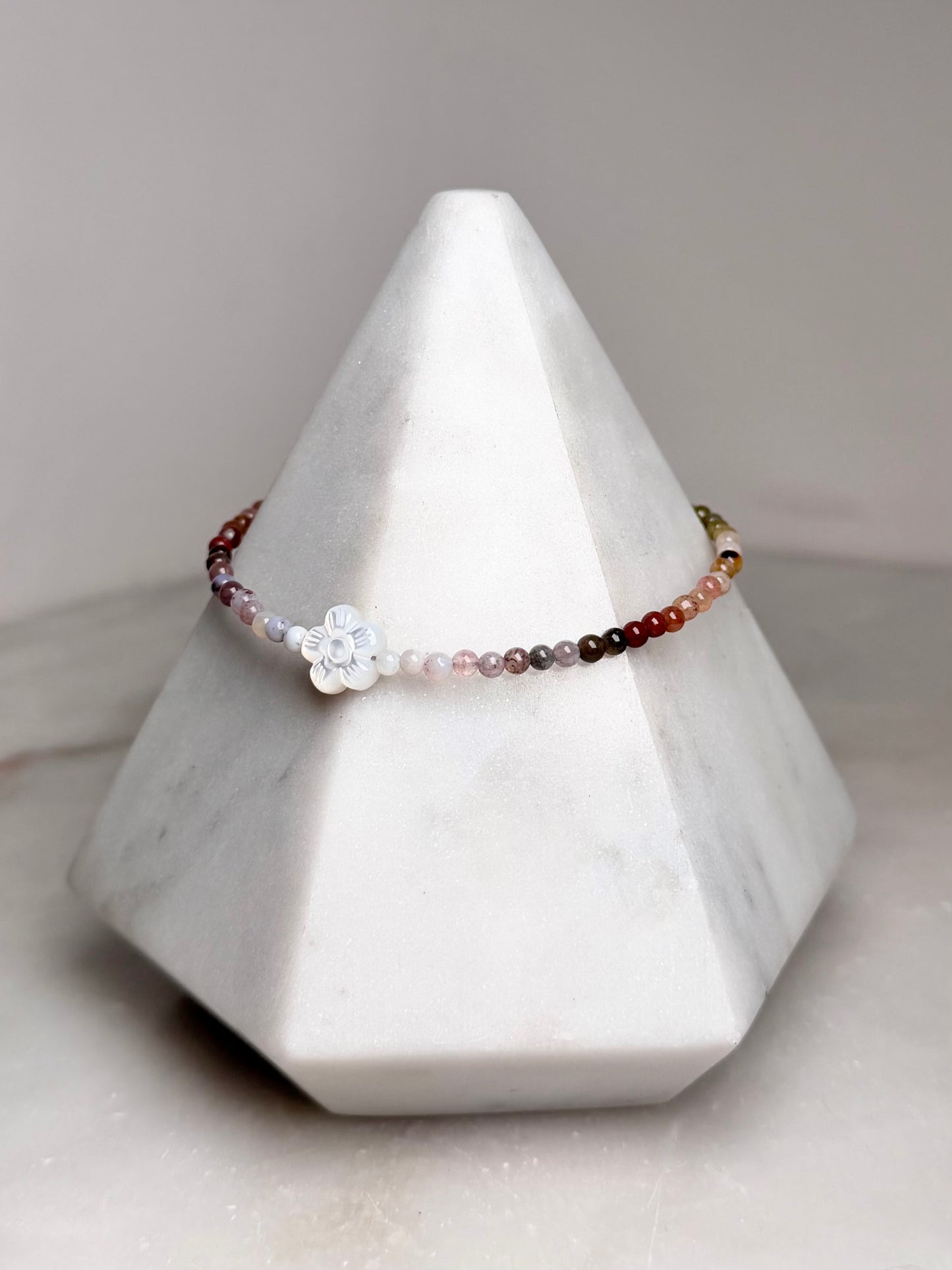 Cherry Blossom & Rainbow Ombre Agate Bracelet | Sterling Silver