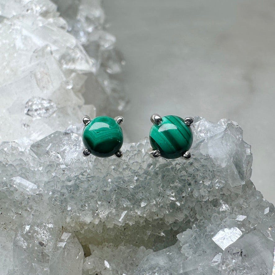 Malachite Stud Earrings | Sterling Silver