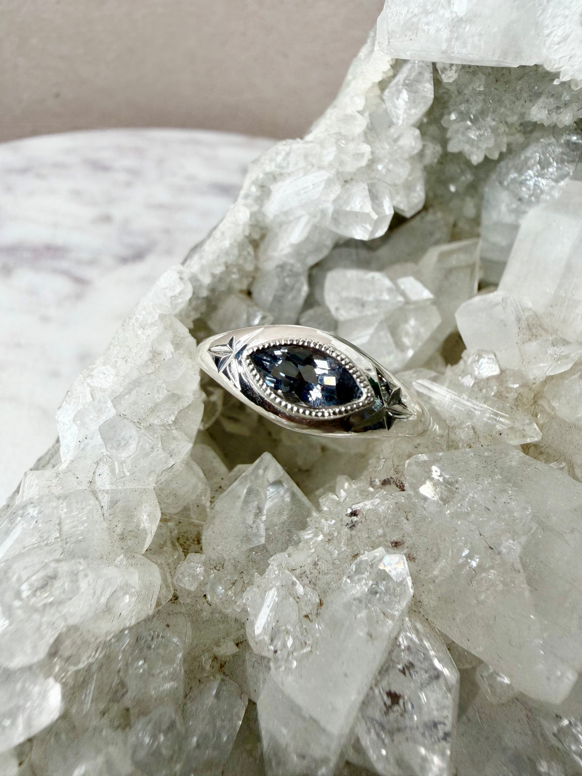 Grey Spinel Marquise Signet Ring | Sterling Silver