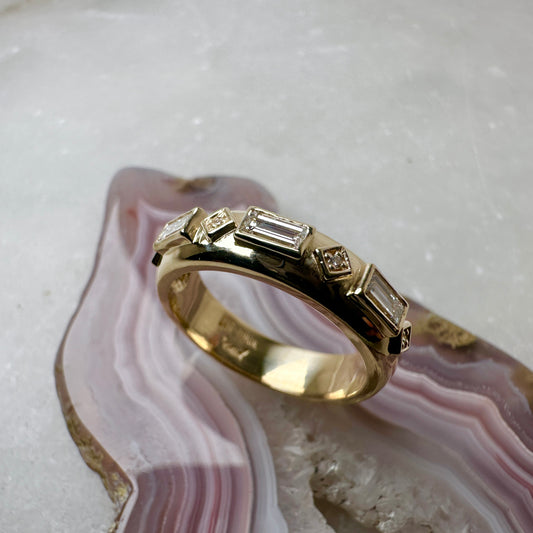 Wide Band Baguette Diamond Ring | 14k Yellow Gold