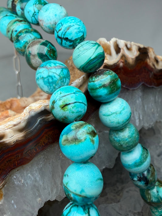 Chrysocolla Beaded Necklace | Sterling Silver
