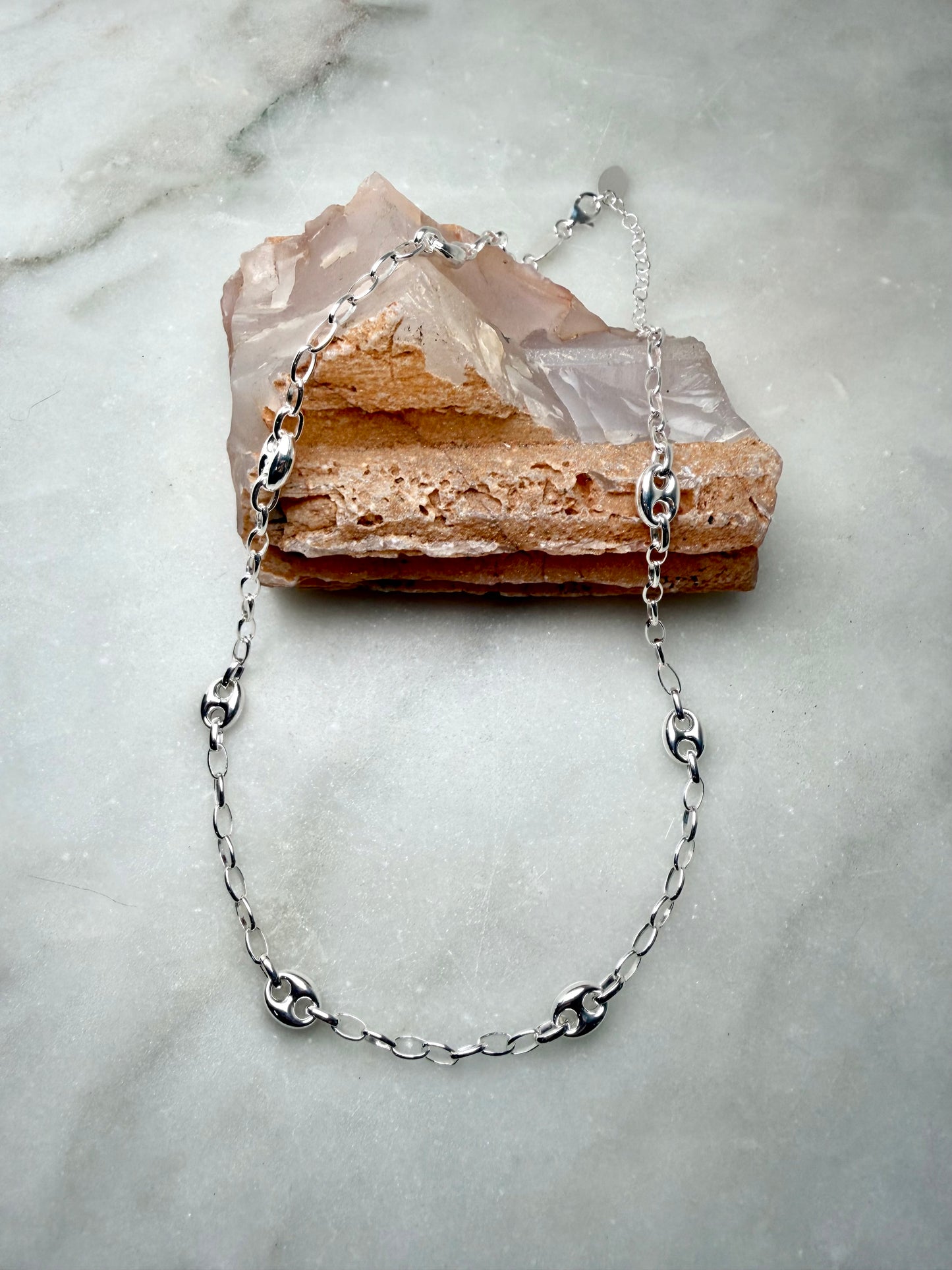 Chain with Puffed Anchor Link Stations | Sterling Silver