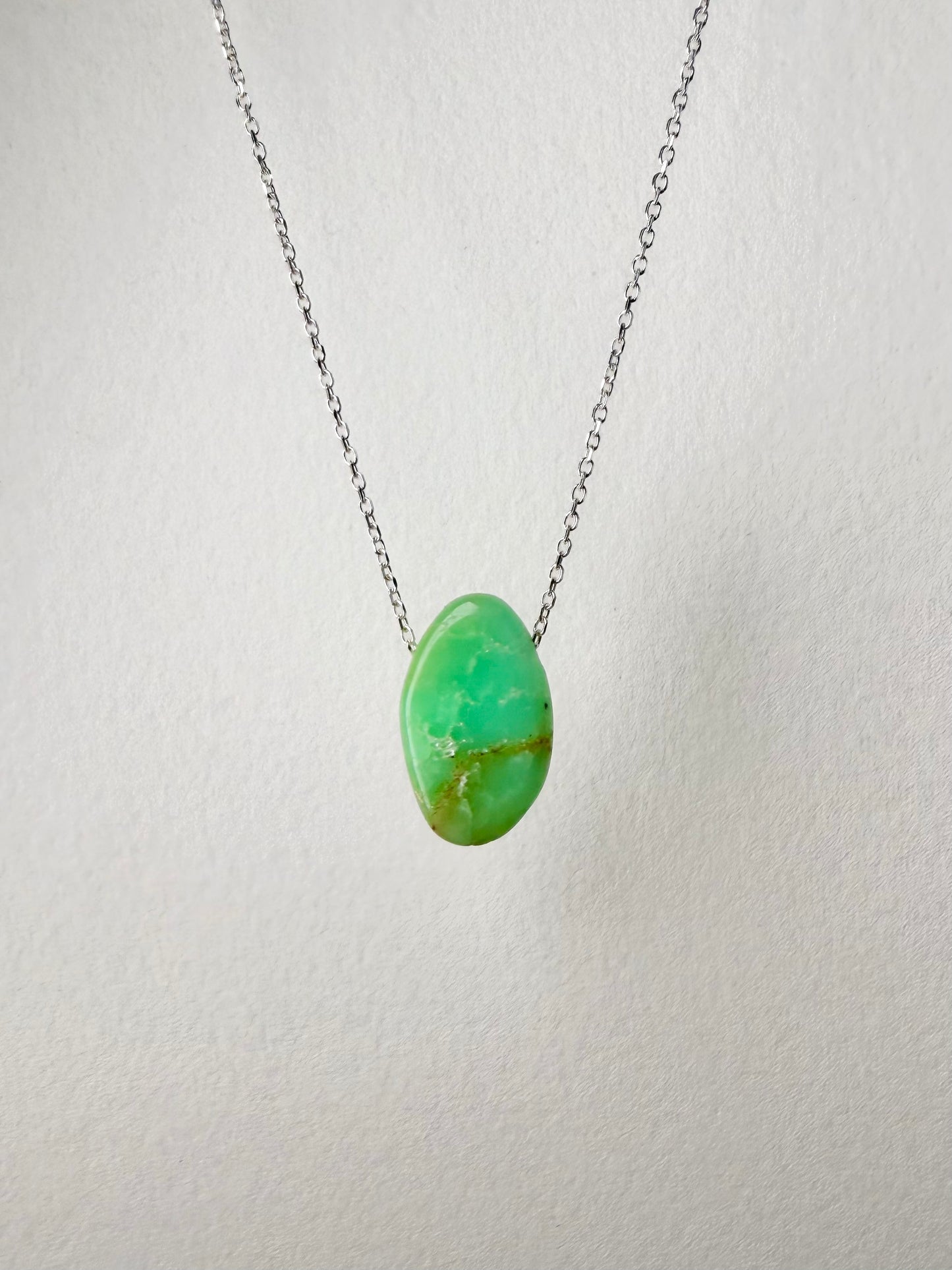 Mint Green Chrysoprase Floating Necklace | Sterling Silver