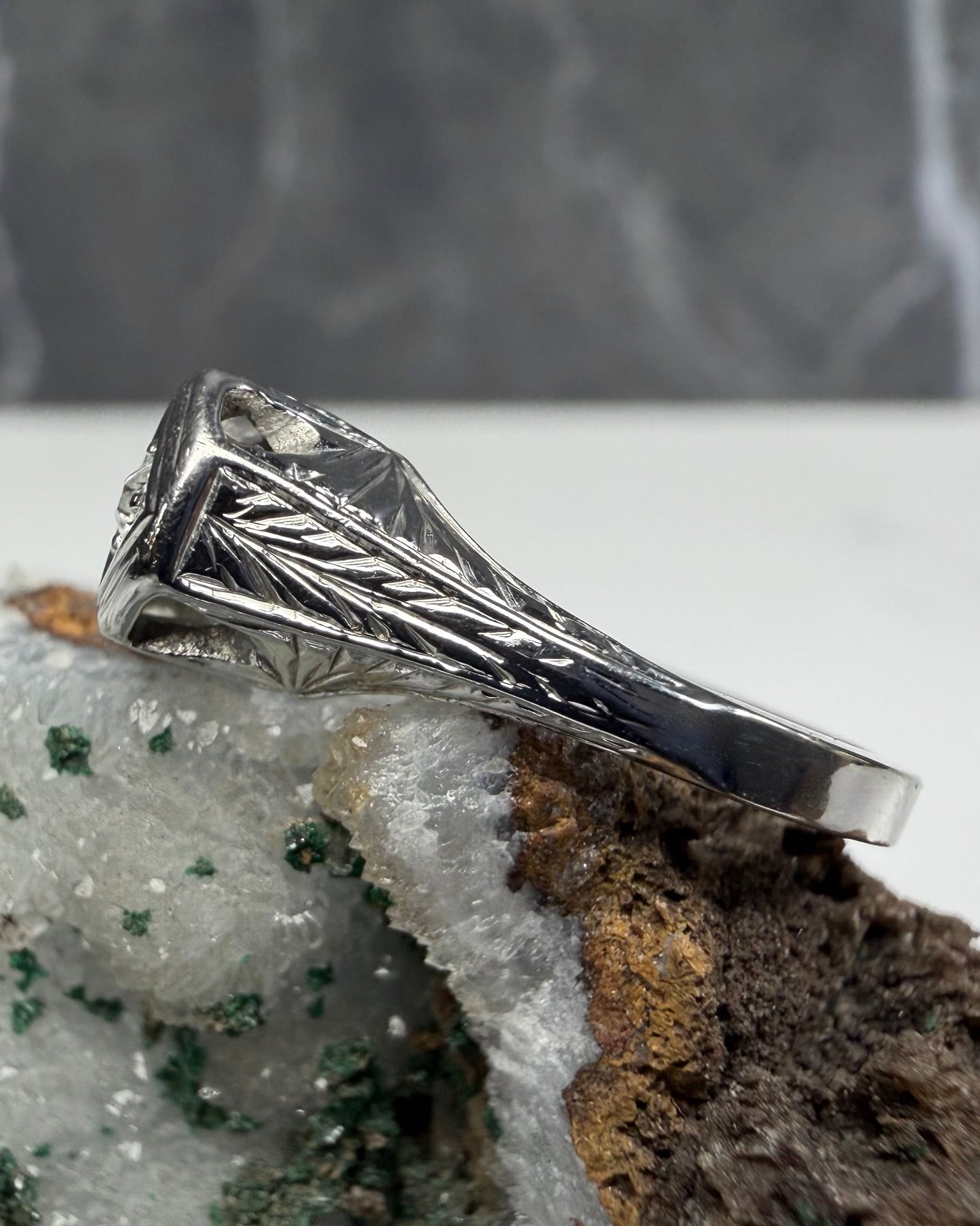 Three Stone Art Deco Ring  | 14k White Gold | LUX FORGE Legacy Collection
