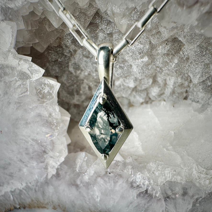 Moss Agate Pendant | Sterling Silver