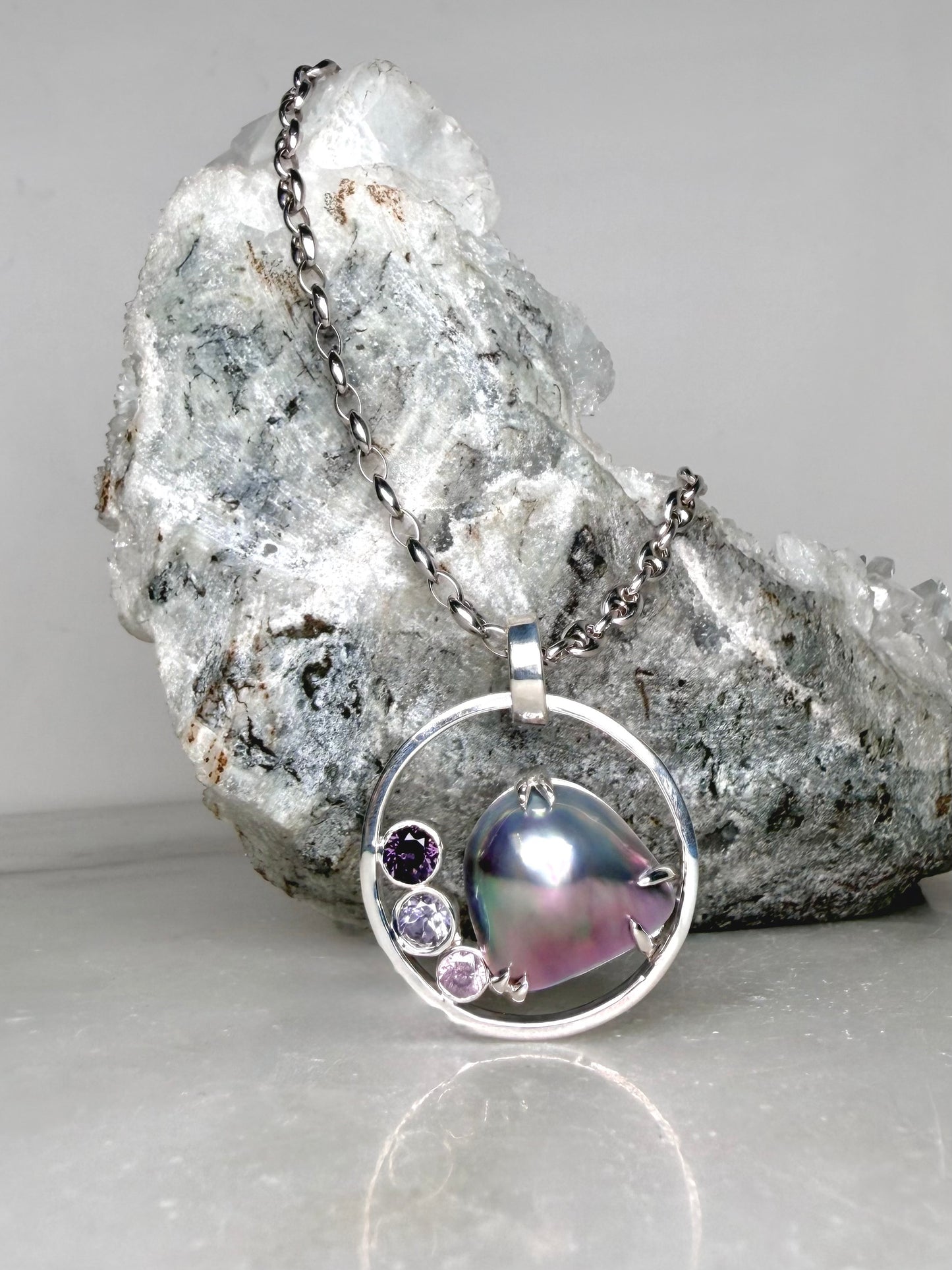 Mabé Pearl & Purple Spinel Pendant | Sterling Silver