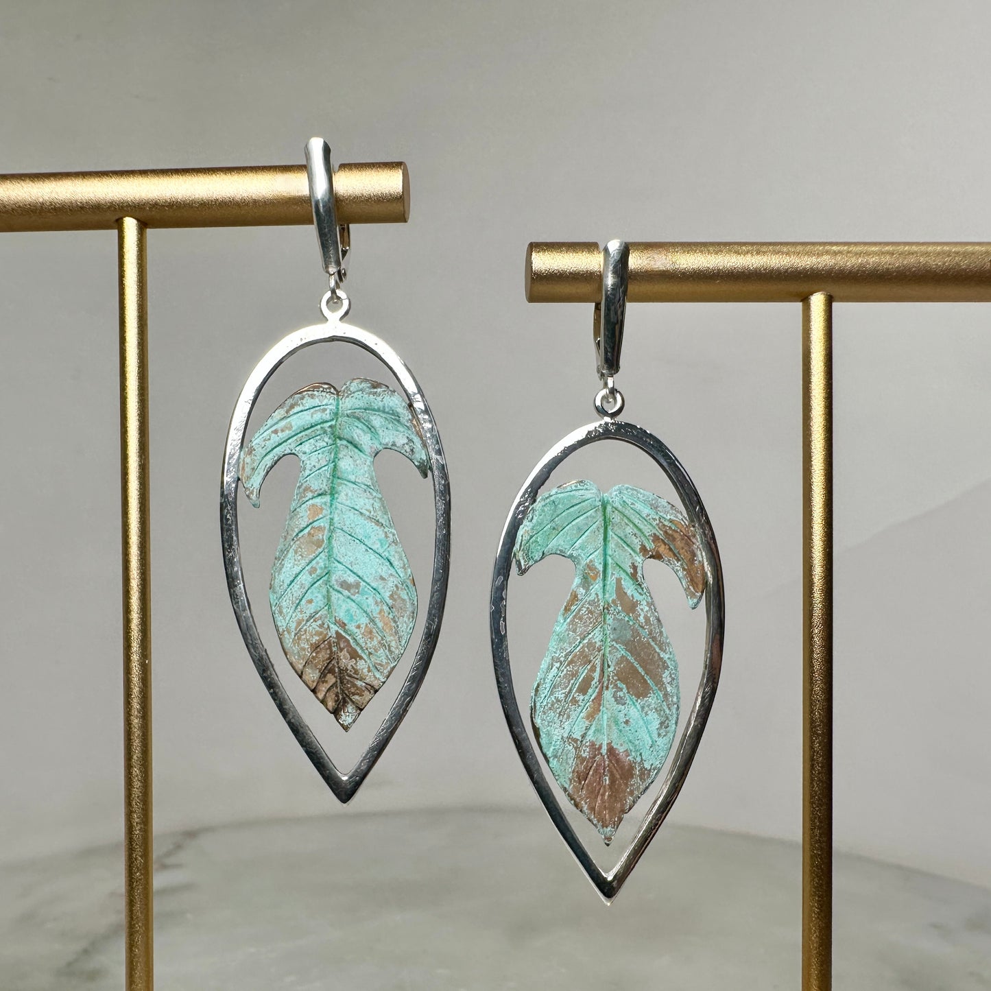 Framed Philodendron Leaf Earrings | Sterling Silver