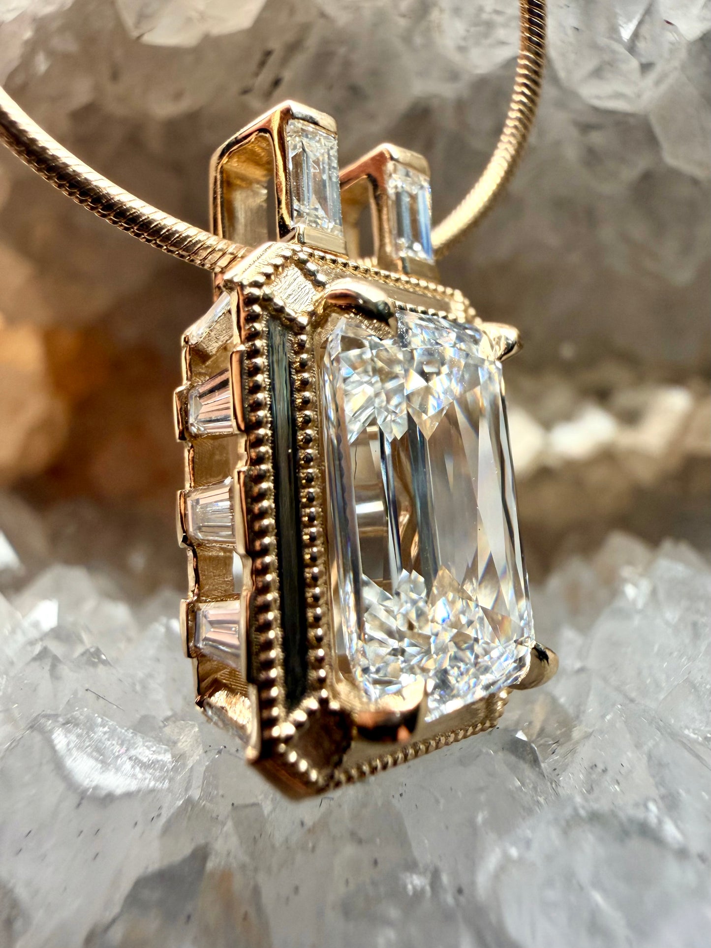 Art Deco Crisscut Diamond Pendant | 14k Yellow Gold