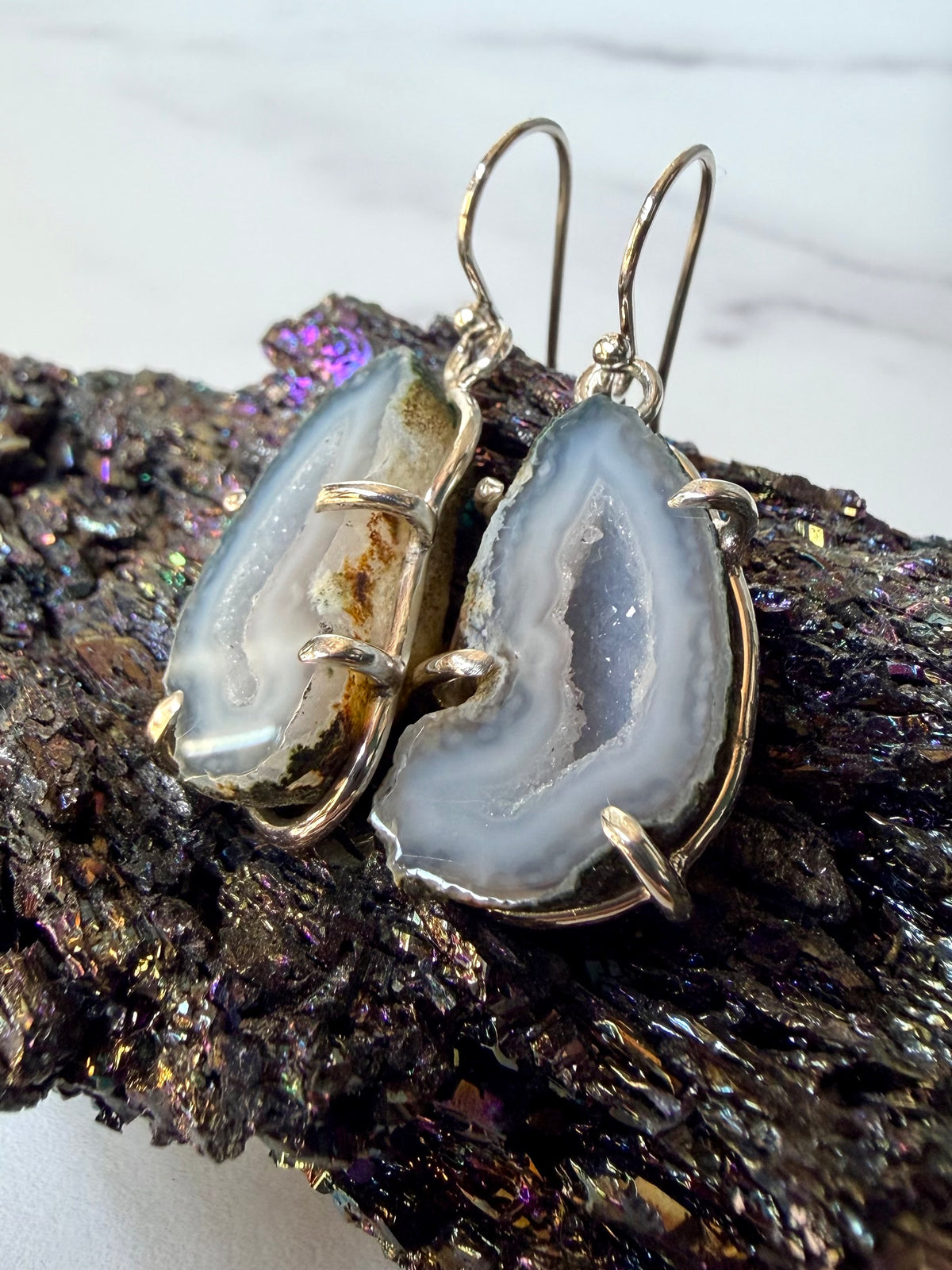 Pastel Blue Geode Earrings | Sterling Silver