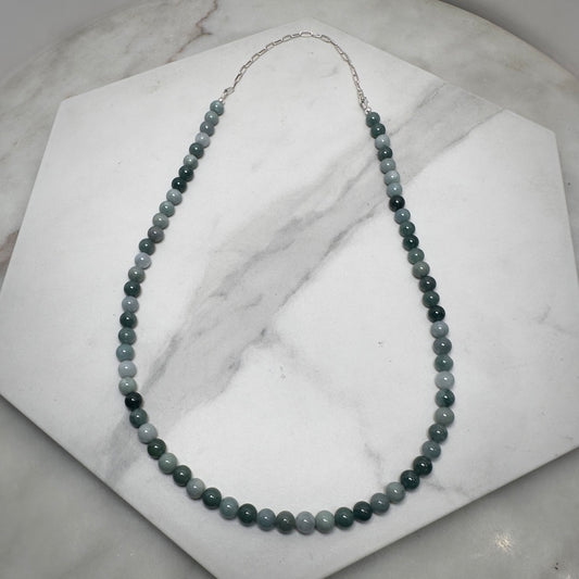 Jade Beaded Necklace with Paperclip Chain