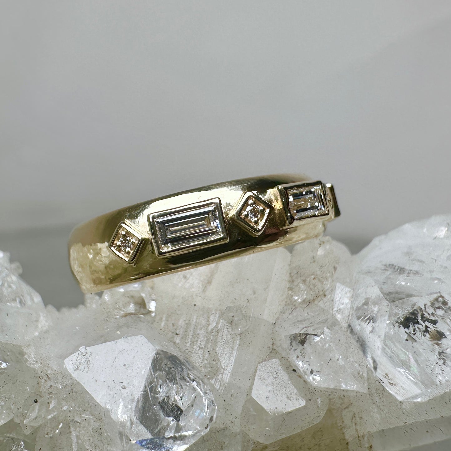 Wide Band Baguette Diamond Ring | 14k Yellow Gold
