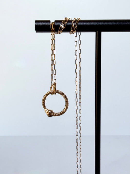 Ouroboros Serpent Necklace | 14k Yellow Gold