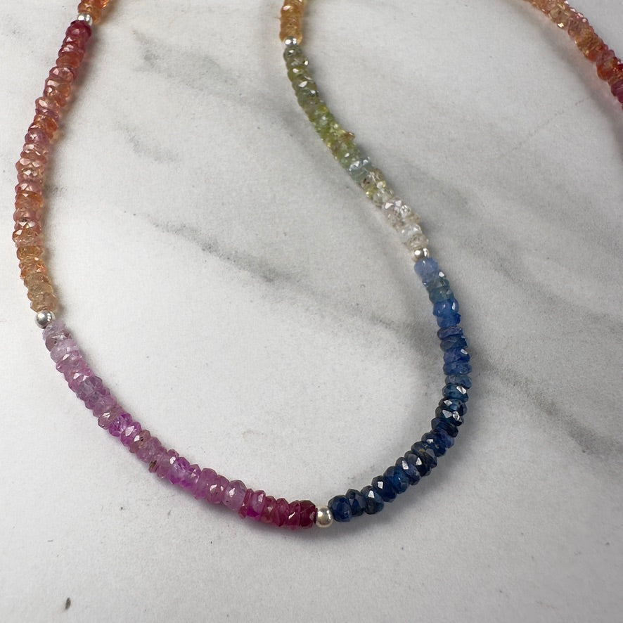 Rainbow Sapphire Necklace with Paperclip Chain